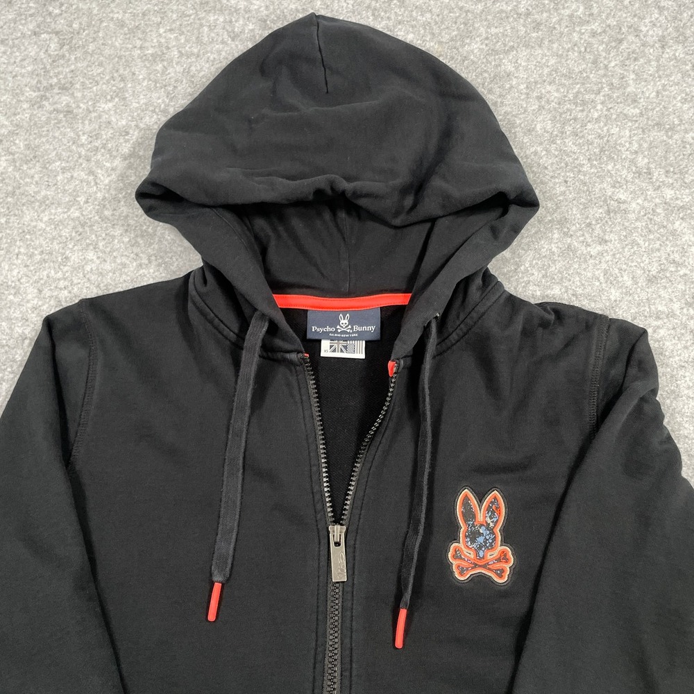 Psycho Bunny Mens Full Zip Hoodie XS Black Embroidered Logo Cotton